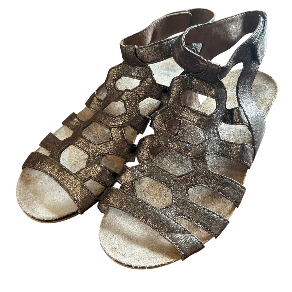 Dansko Gladiator Sandals Women Pewter Metallic Strappy Geometric Cutout 39